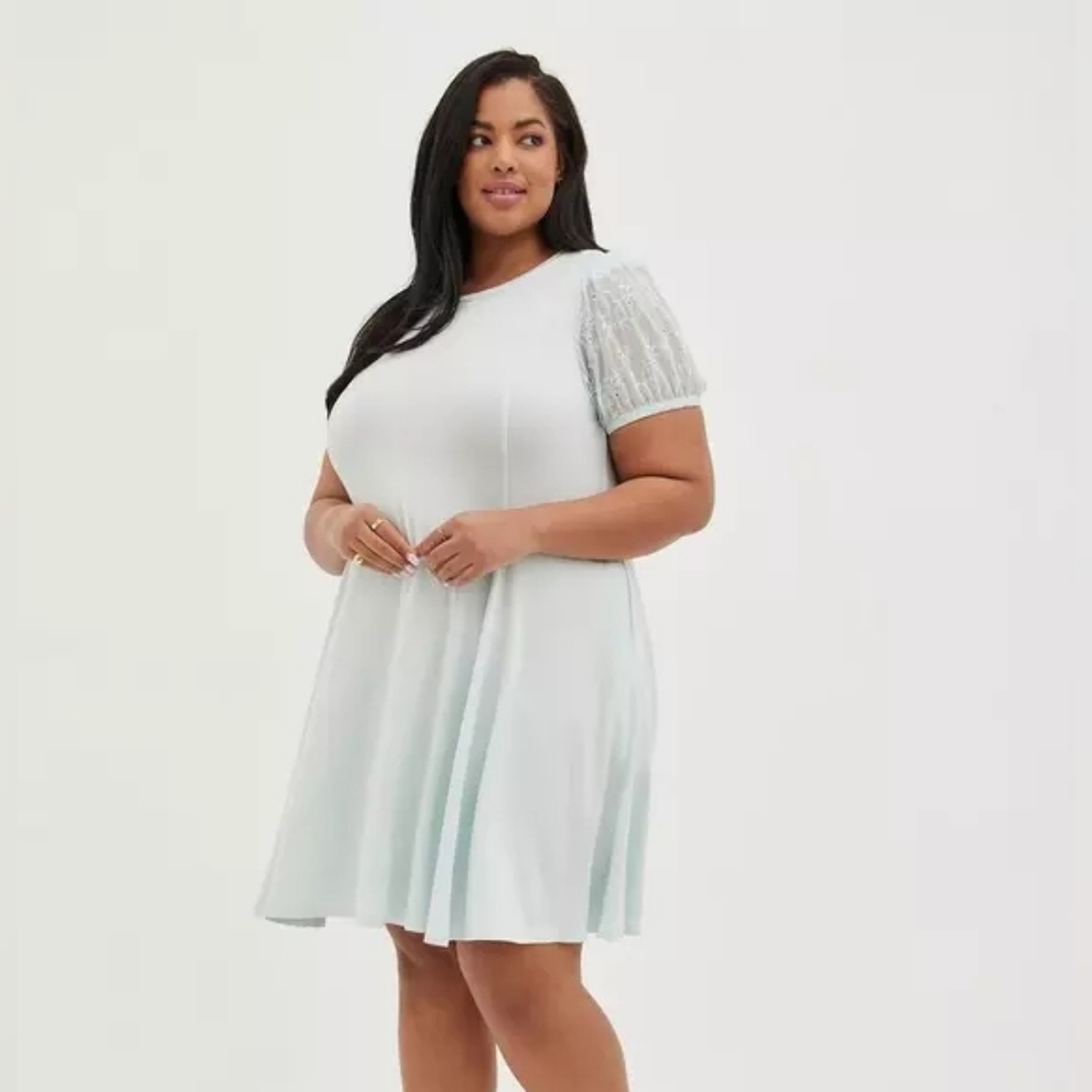 Gently-worn Torrid Puff Sleeve Fit & Flare Dress - Super Soft Blue - Plus size 2